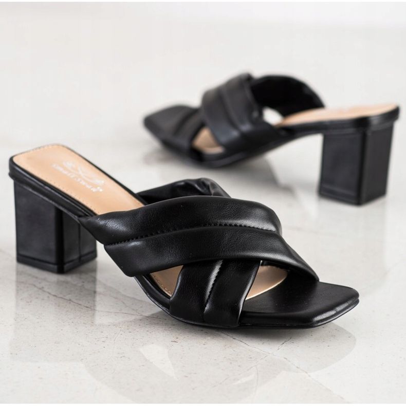 Small Swan Elegant Eco Leather Slippers black 1