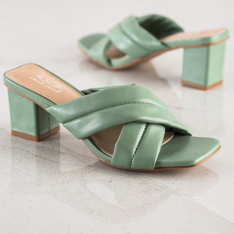 Small Swan Elegant Eco Leather Slippers green 1