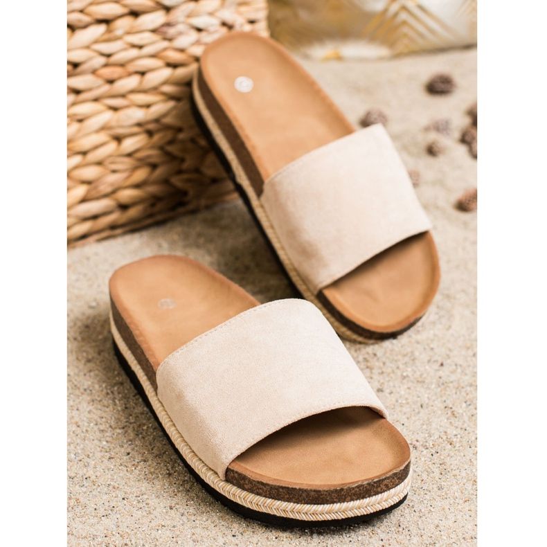 SHELOVET Suede Slippers On The Platform beige 2