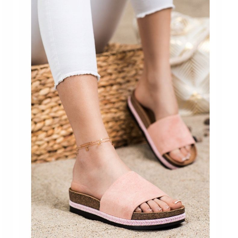SHELOVET Suede Slippers On The Platform pink 1