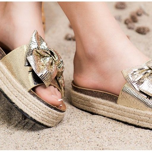 SHELOVET Shiny Slippers With A Bow golden 1