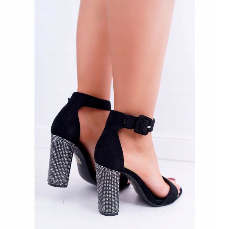 Black Sandals On A Bar With Cubic Zirconia Lu Boo silver 2