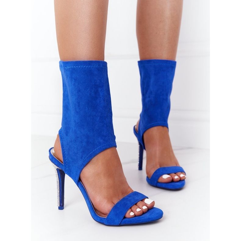 Sandals On A High Heel With Cubic Zirconia Lu Boo Blue silver 1