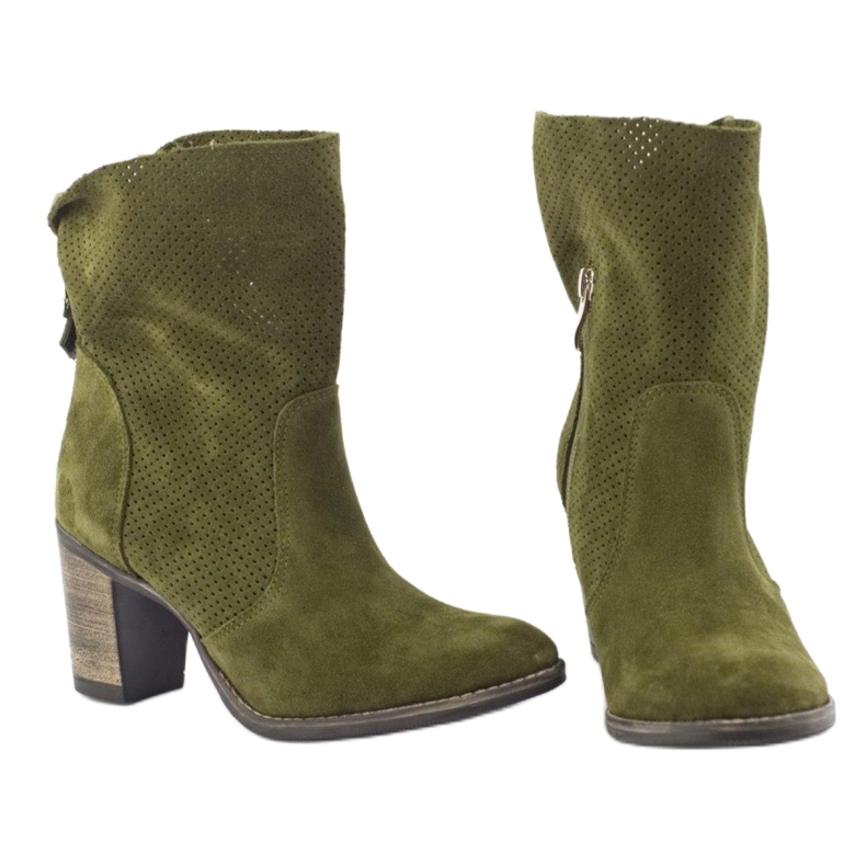 Olivier Openwork leather Sophia green boots khaki 2