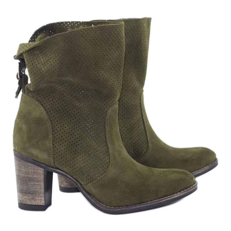 Olivier Openwork leather Sophia green boots khaki 3