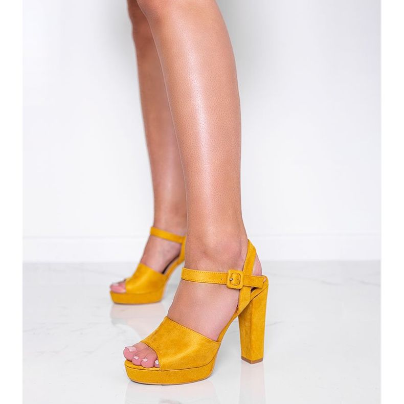 Mustard sandals on the Paige post yellow 1