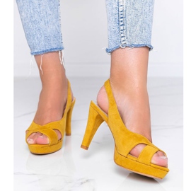 Mustard sandals on a Big Girl stiletto heel yellow 1 Mustard sandals on a Big Girl stiletto heel yellow 1