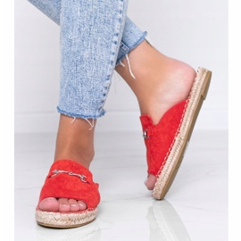 Red slippers with Roseau buckle 1