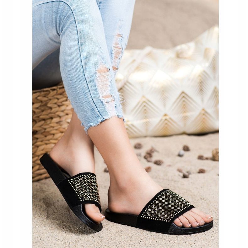 Evento Stylish Slippers With Ornaments black 1