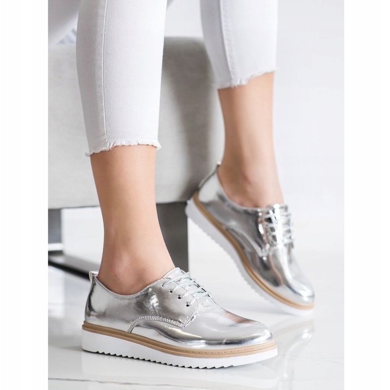 SHELOVET Lacquered Silver Shoes 2