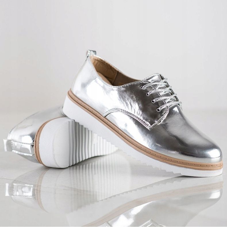 SHELOVET Lacquered Silver Shoes 1