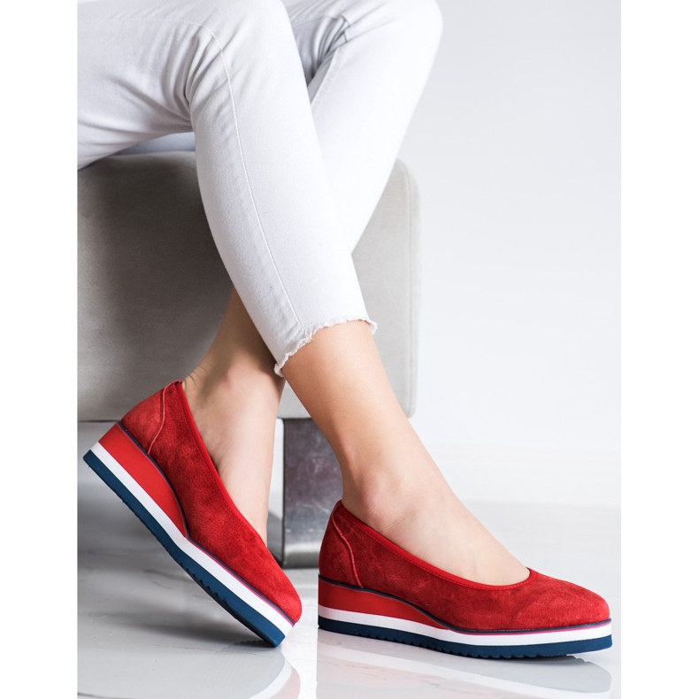 Filippo Leather Wedge Pumps red 2