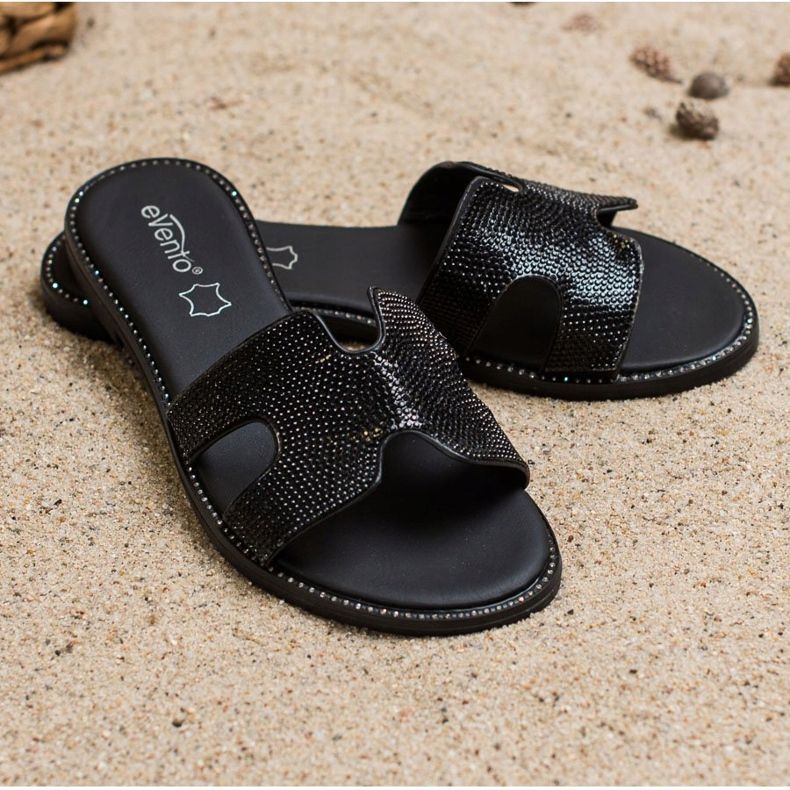 Evento Black slippers with crystals 1