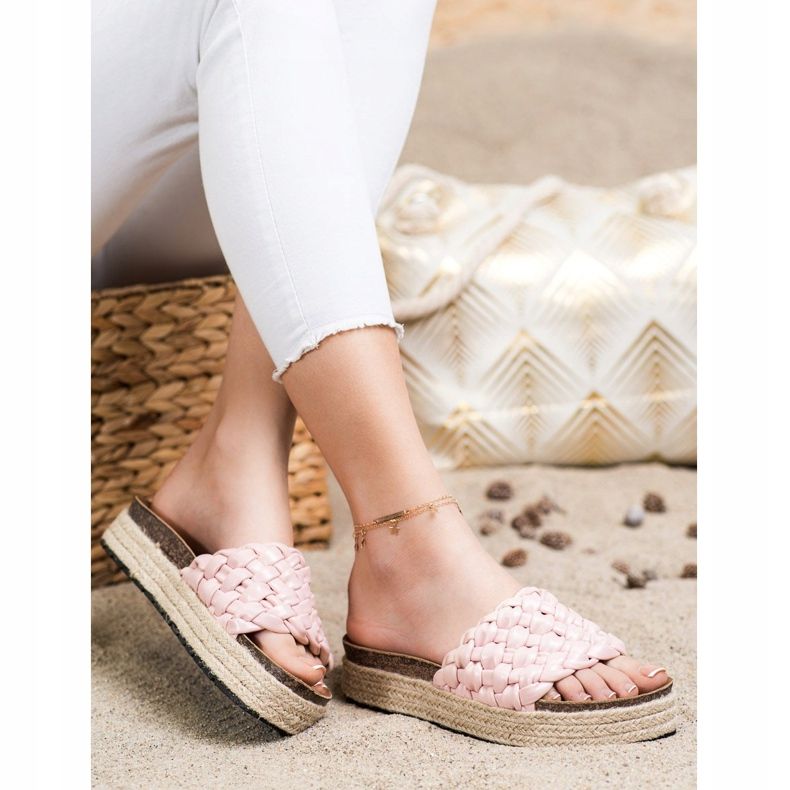 SHELOVET Braided Espadrilles Flip-Flops pink 2