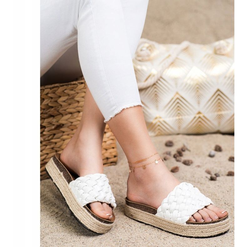 SHELOVET Braided Espadrilles Flip-Flops white 1