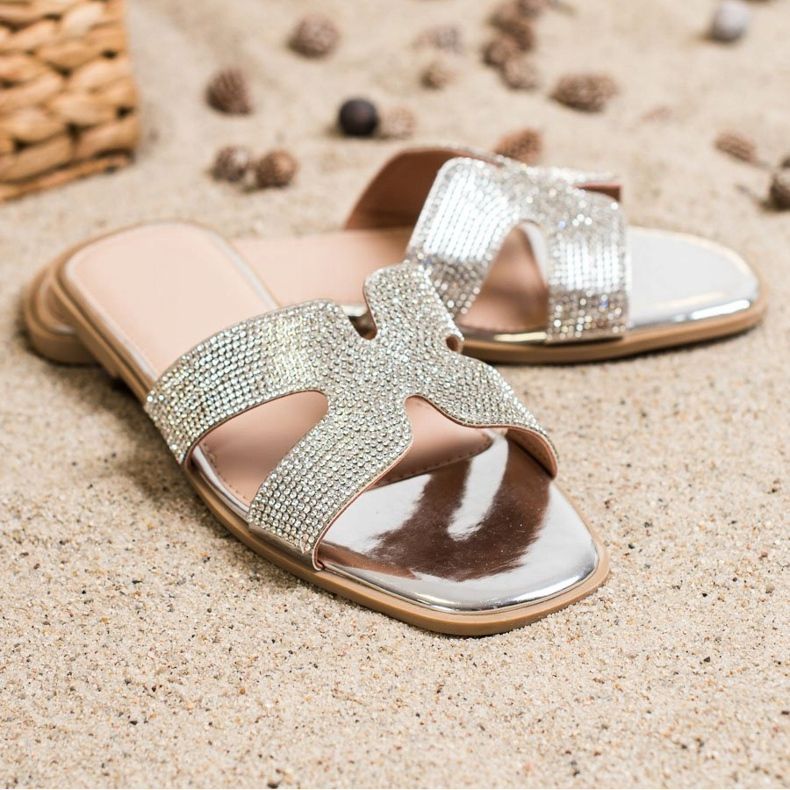 SHELOVET Stylish Slippers With Cubic Zirconia silver 2