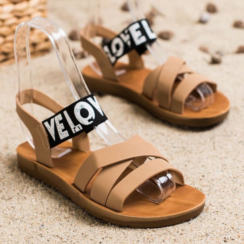 SHELOVET Sandals With Eco Leather Love beige brown 1 SHELOVET Sandals With Eco Leather Love beige brown 1