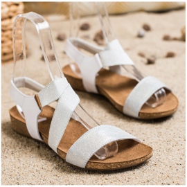SHELOVET Leather Sandals With Glitter silver 3