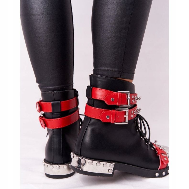 Women's Warm Boots Workers With Rhinestones Black and Red Lu Boo 1