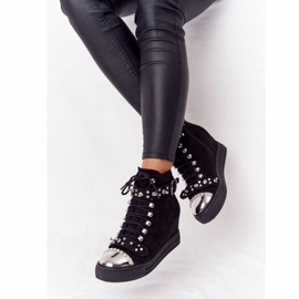 Black Suede Black Lu Boo Wedge Boots With Rhinestones 1