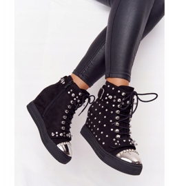 Black Suede Black Lu Boo Wedge Boots With Rhinestones 1