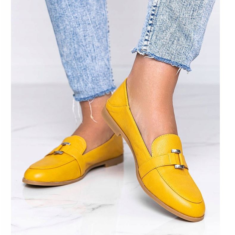 Mustard loafers with an Island Paradise buckle yellow 1