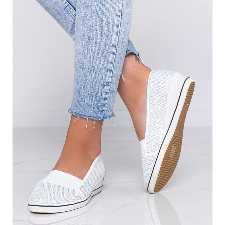 White shiny ballerinas on the Glam Star wedge heel 1