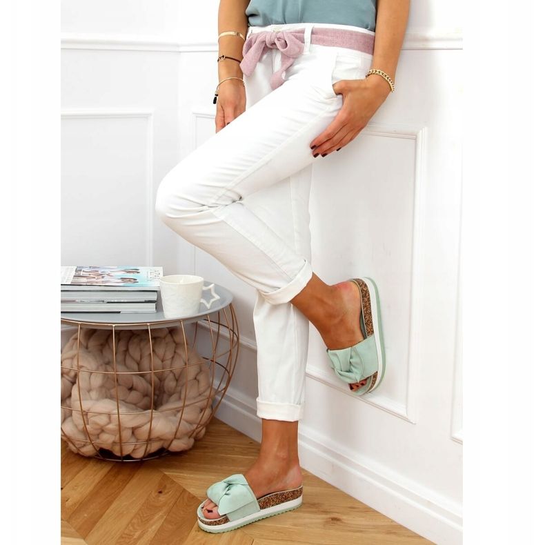 Mint 8228 Green slippers on high sole 2