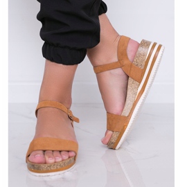 Camel sandals on a low wedge Leah brown 2