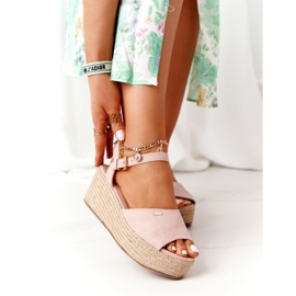 Wedge Sandals With Braided Big Star FF274749 Nude pink 2