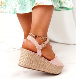Wedge Sandals With Braided Big Star FF274749 Nude pink 4