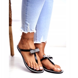 LU BOO Women's Rubber Slippers Black Flip-Flops Rhinestones Lou 1