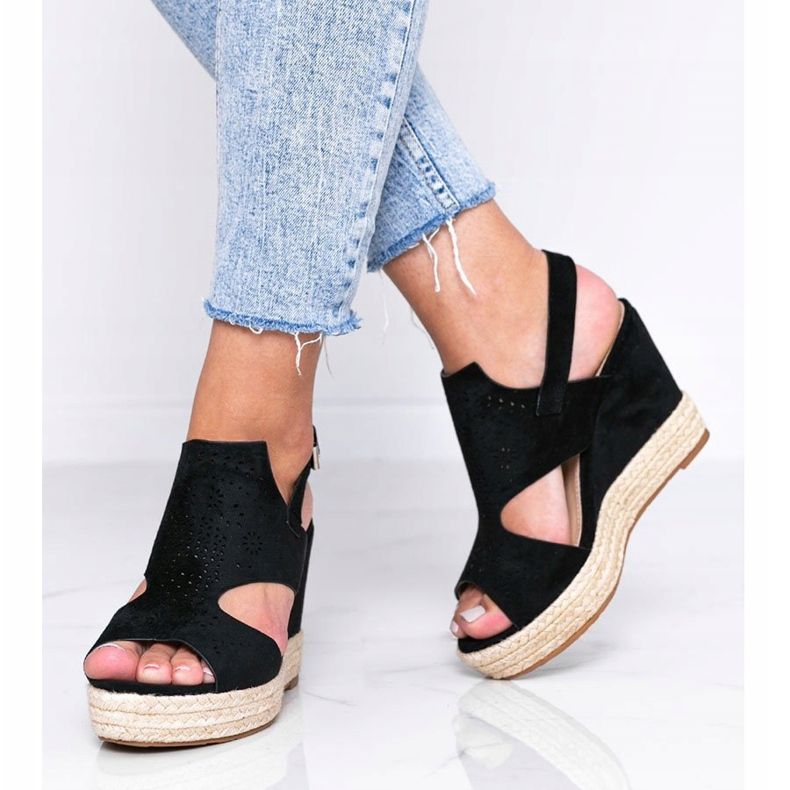 Black openwork sandals on the wedge Kristi 1