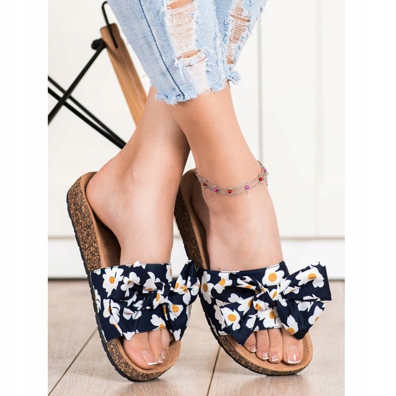 SHELOVET Fashionable Slippers With Flowers navy blue 1 SHELOVET Fashionable Slippers With Flowers navy blue 1