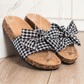 SHELOVET Fashionable Checked Slippers white black 2