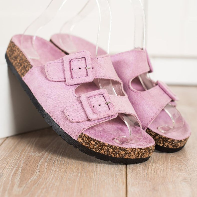 SHELOVET Comfortable Slippers With Buckles violet pink 1