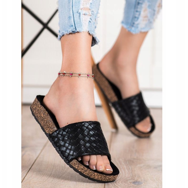 SHELOVET Fashionable Braided Slippers black 2