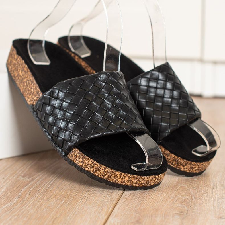 SHELOVET Fashionable Braided Slippers black 1