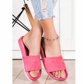 SHELOVET Fashionable suede flip-flops pink 1