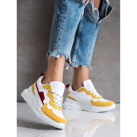 SHELOVET Sneakers With Suede Inserts white yellow 1