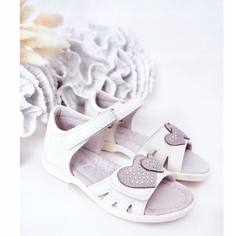 PE1 Children's White Sandals With Velcro My Heart 1