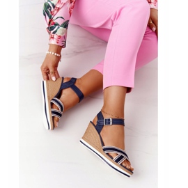 PG1 Wedge Sandals Navy Blue Sea Wave 1