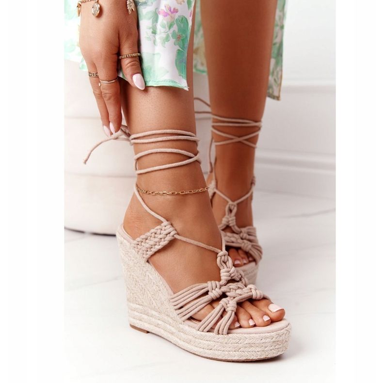 PS1 Tied Wedge Sandals With Braided Nude Run The World beige 2