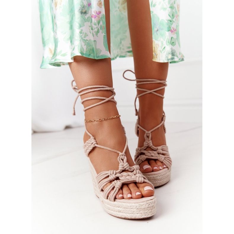 PS1 Tied Wedge Sandals With Braided Nude Run The World beige 1