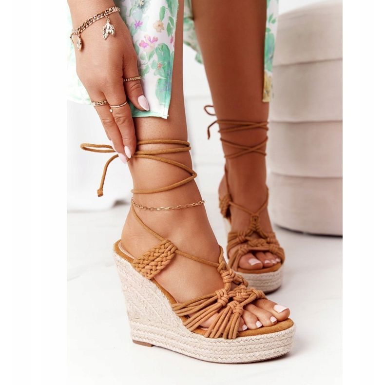 PS1 Tied Wedge Sandals With Camel Run The World brown 2