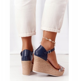 Leather Wedge Sandals Maciejka L4869-17 Navy Blue 1