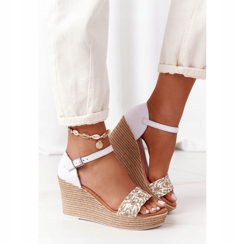 Leather Wedge Sandals Maciejka L4869-11 White 2