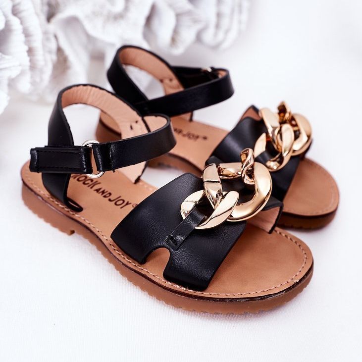 FR1 Children's Sandals With Chain Black Buffy 1