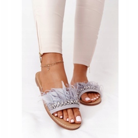 Slippers With Feathers Lu Boo Gray grey 1