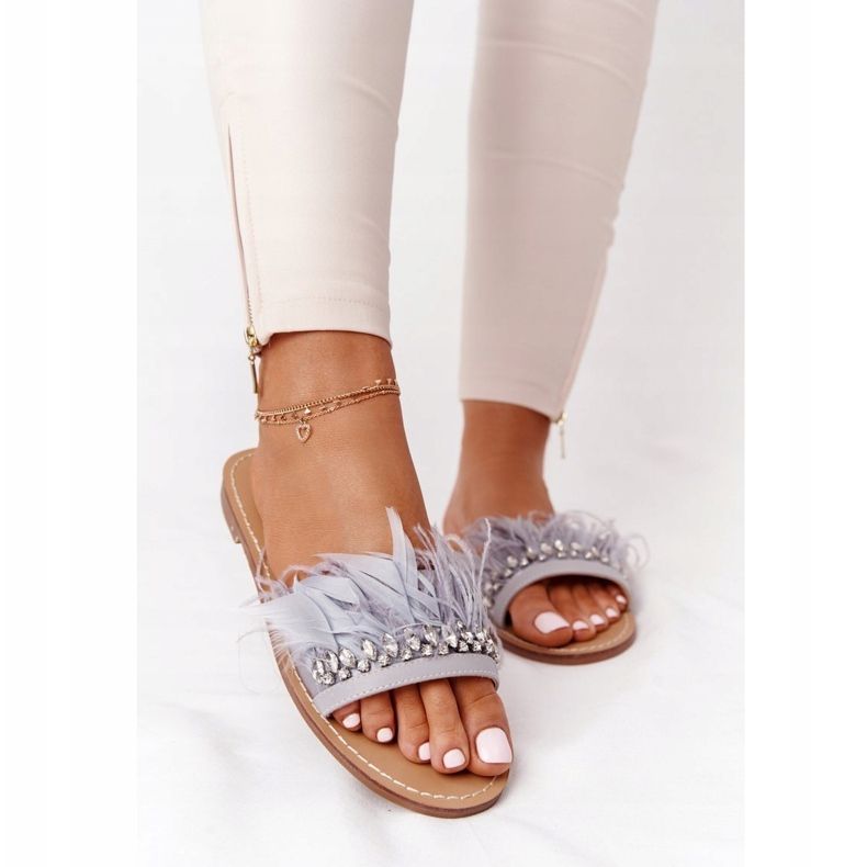 Slippers With Feathers Lu Boo Gray grey 1